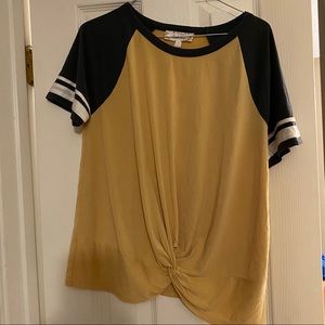 Large yellow, blue and white shirt